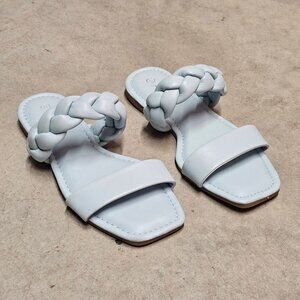 Braided Strap Light Blue Square-Toe Womens Sandals